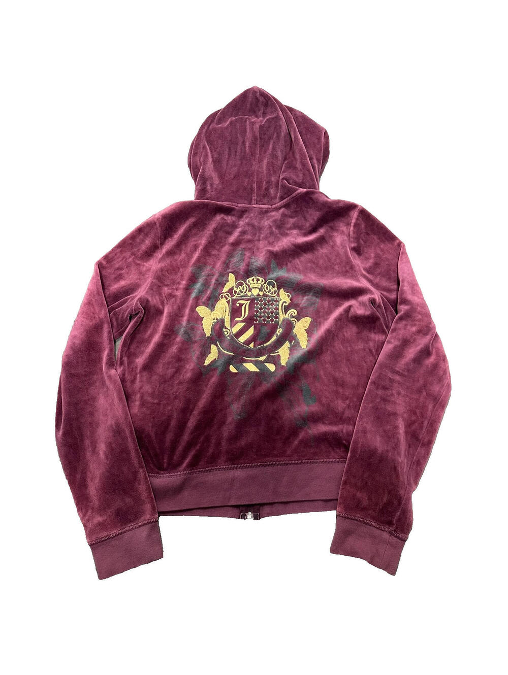 Juicy Couture Hoodie Women XL Full Zip Velour Crest Emblem Y2K Burgundy Red